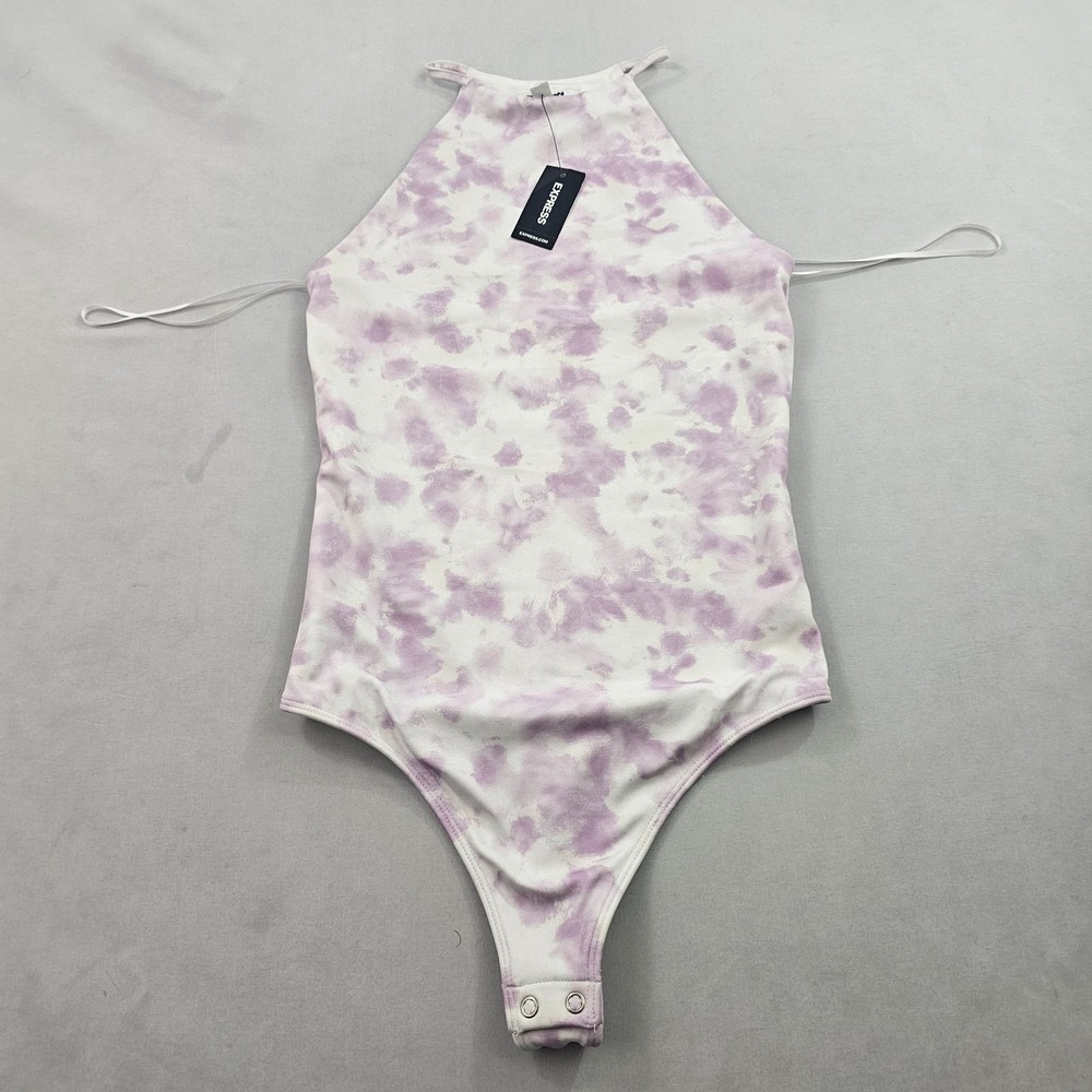 Express Body Sleeveless Bodysuit Womens XXS White Purple Tie Dye Stretch